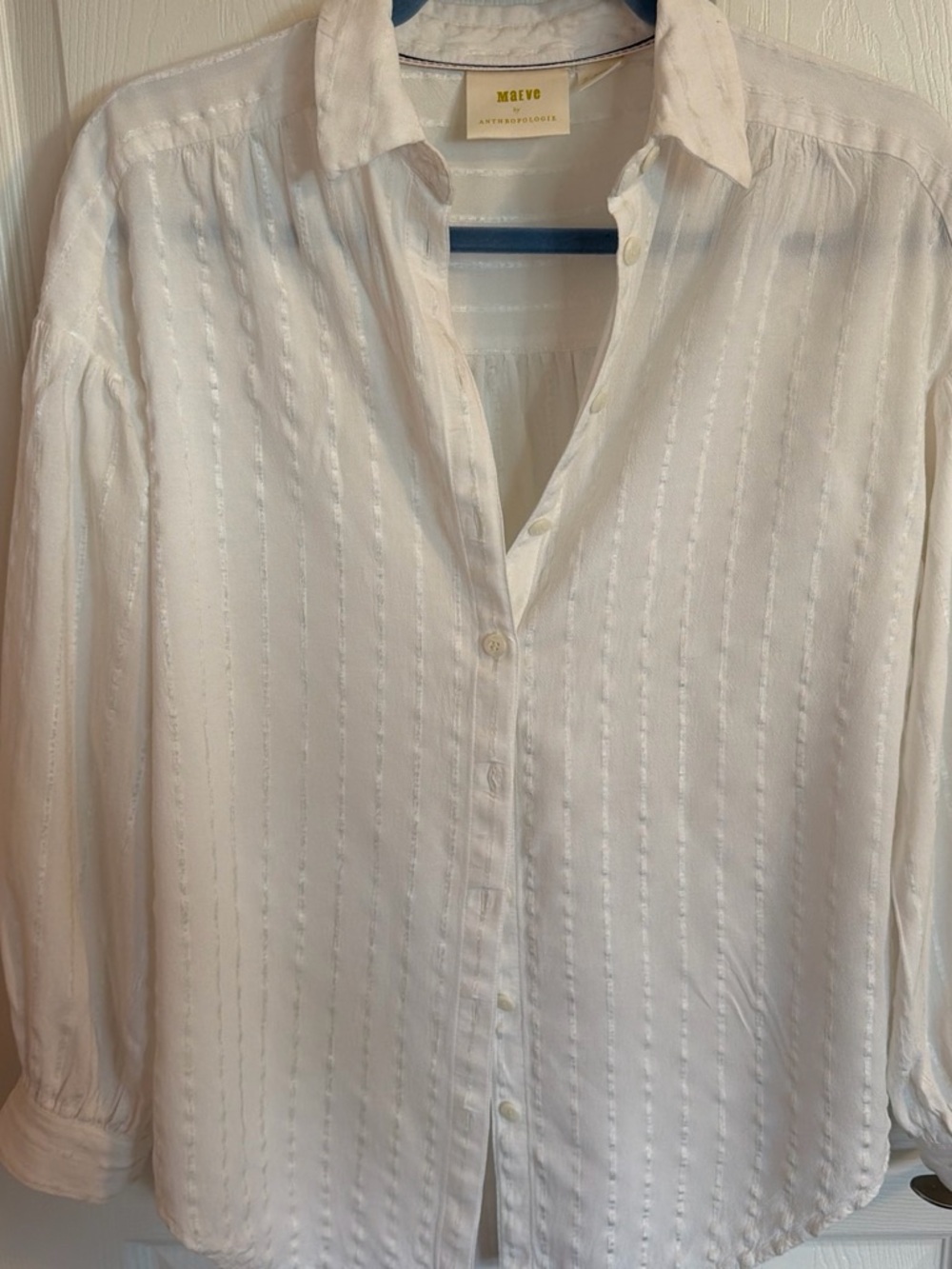 Anthropologie Maeve White Textured Button-Down Shirt